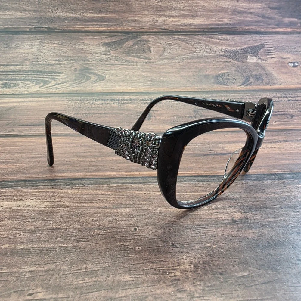 Vera Wang Hera PL Cat Eye Eyeglasses Dark Tortoise Rhinestone Embellished Frames